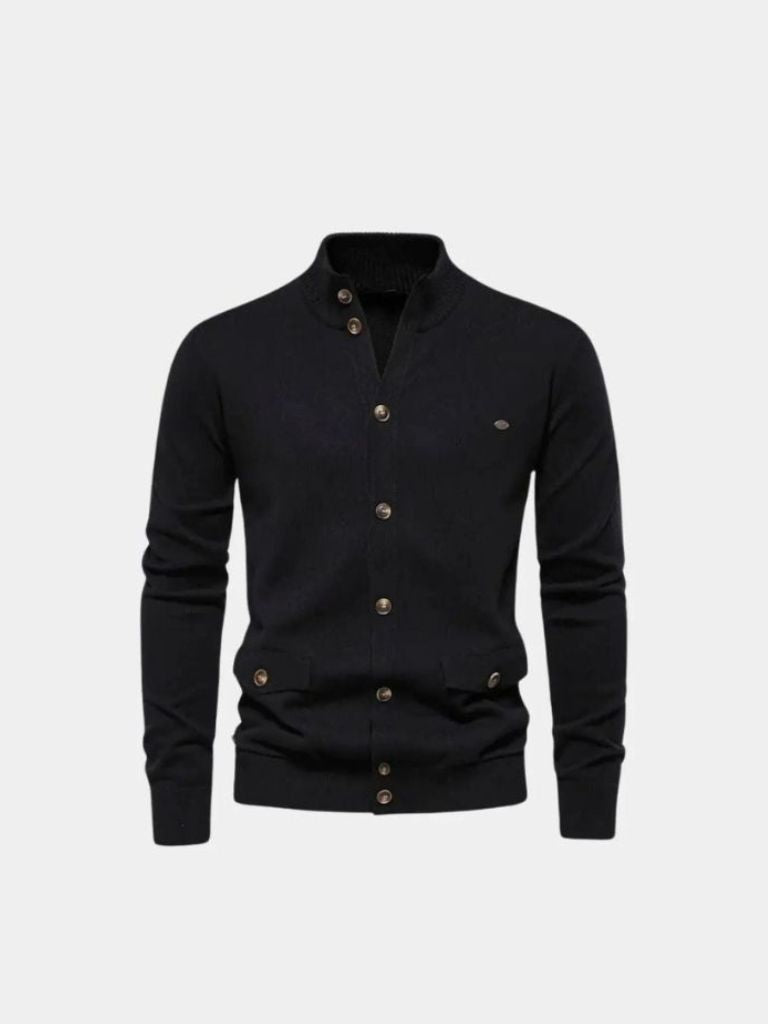 Knitted Stand Collar Cotton Cardigan - Verocci Essentials