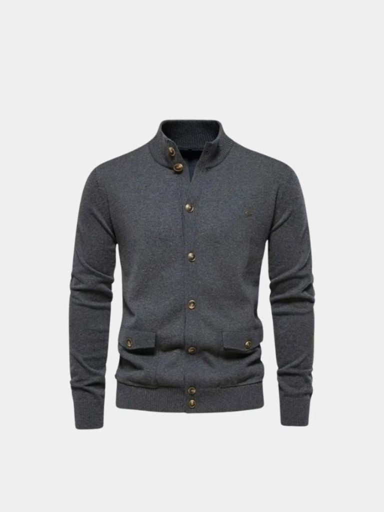 Knitted Stand Collar Cotton Cardigan - Verocci Essentials