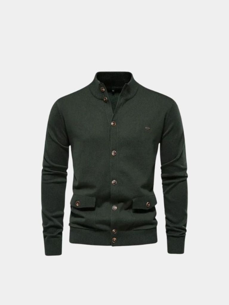 Knitted Stand Collar Cotton Cardigan - Verocci Essentials