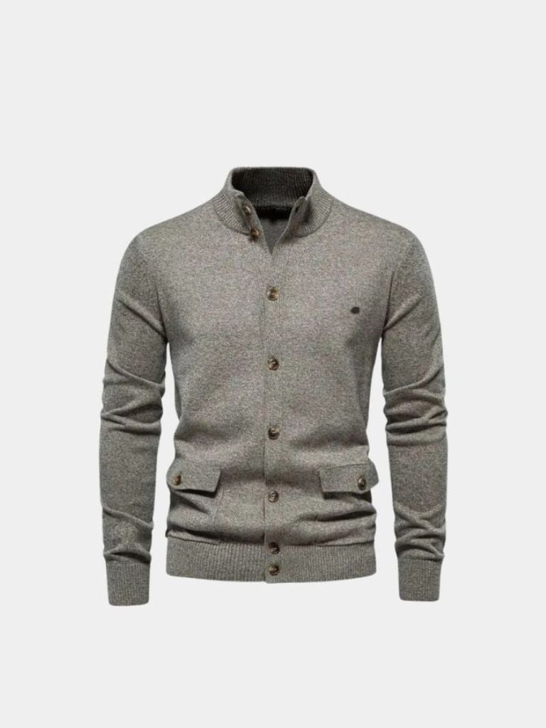 Knitted Stand Collar Cotton Cardigan - Verocci Essentials