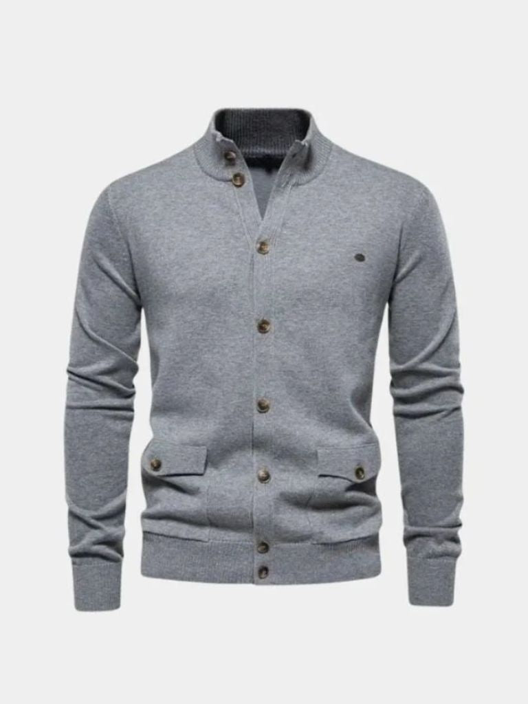 Knitted Stand Collar Cotton Cardigan - Verocci Essentials