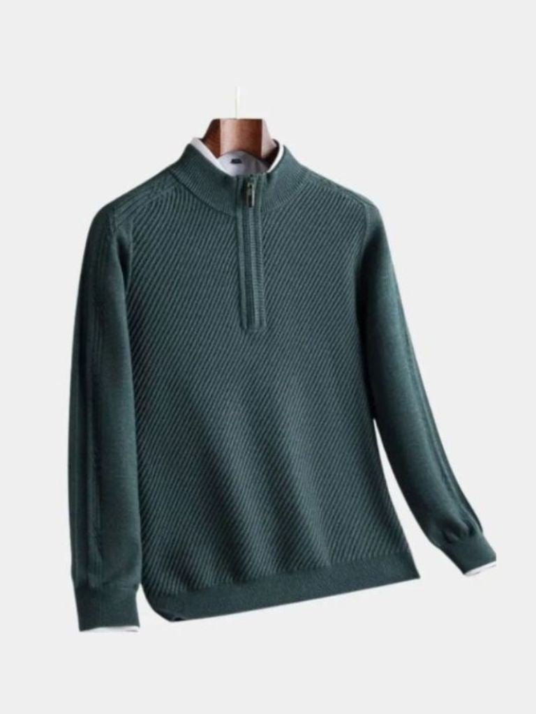 Stripe Quarter Zip Wool Sweater - Verocci Essentials