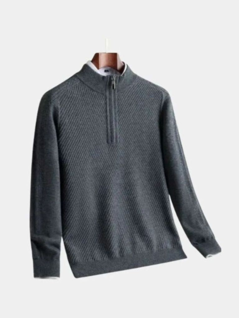 Stripe Quarter Zip Wool Sweater - Verocci Essentials