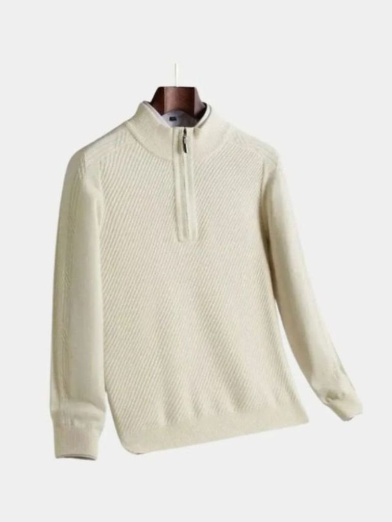 Stripe Quarter Zip Wool Sweater - Verocci Essentials