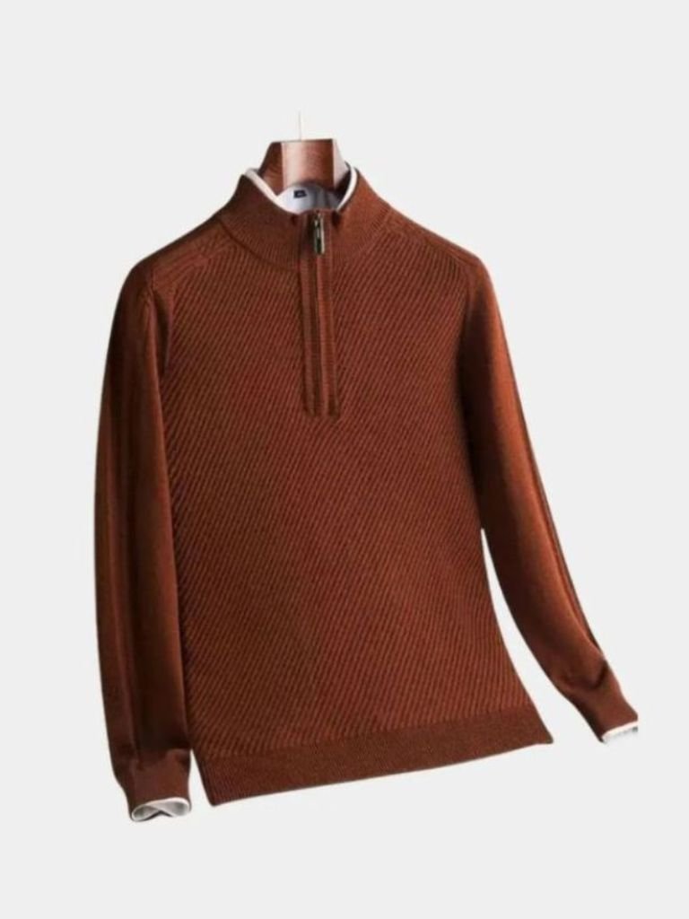 Stripe Quarter Zip Wool Sweater - Verocci Essentials
