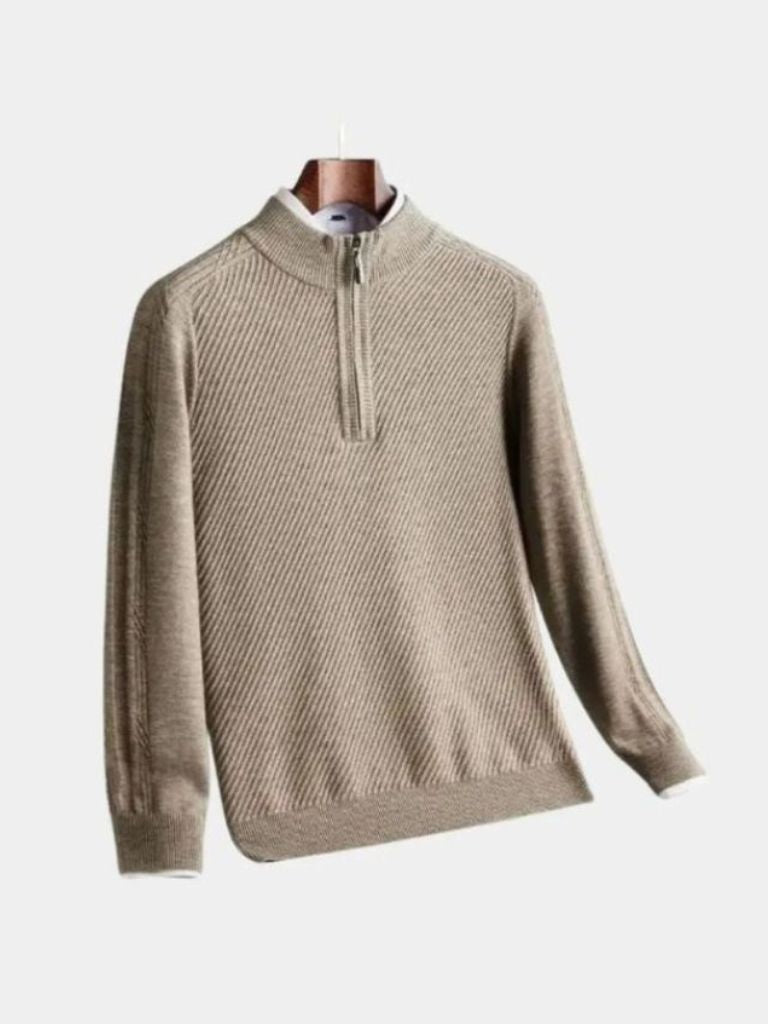 Stripe Quarter Zip Wool Sweater - Verocci Essentials