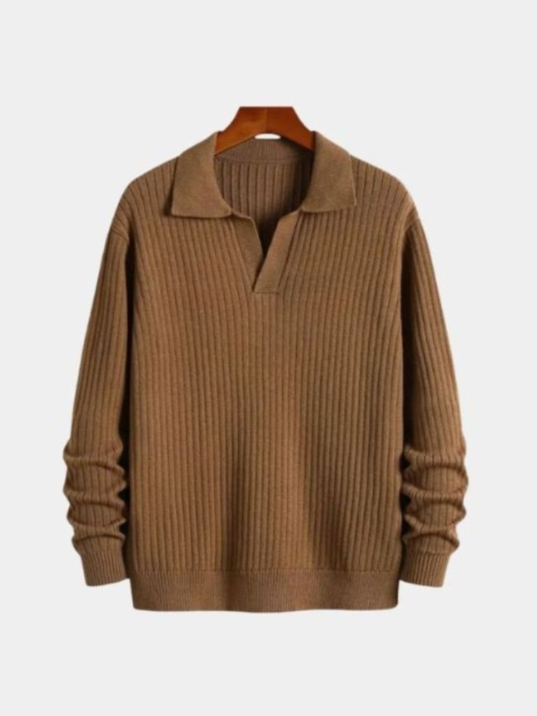 V-Neck Polo Pullover Ribbed - Verocci Essentials