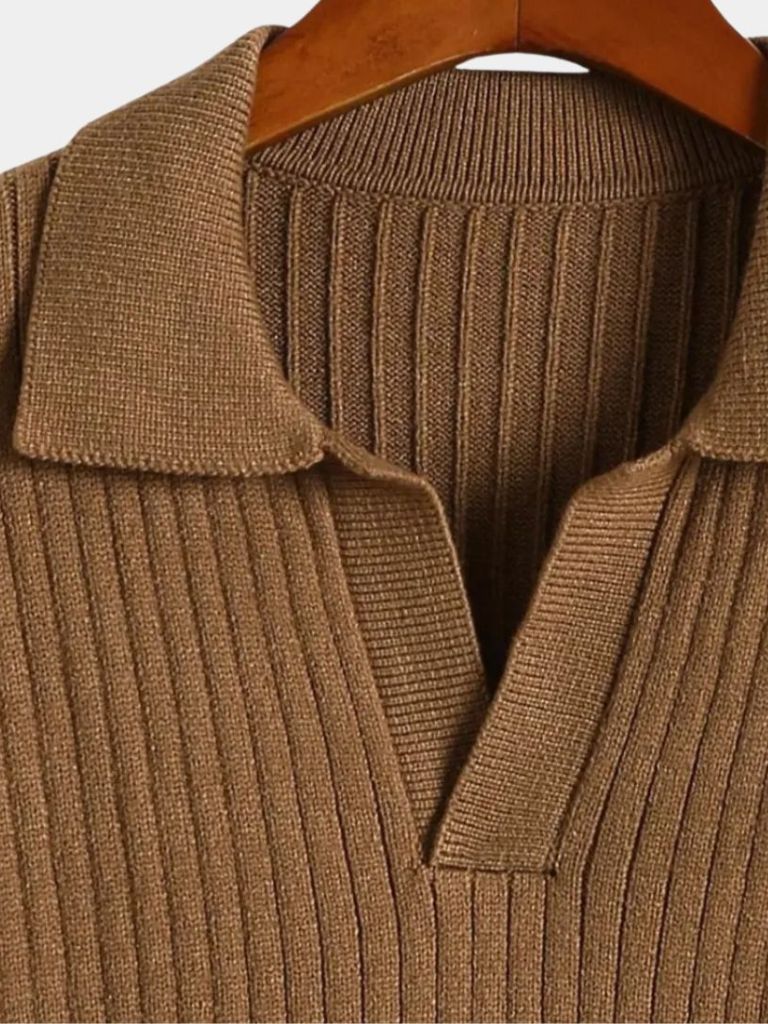V-Neck Polo Pullover Ribbed - Verocci Essentials