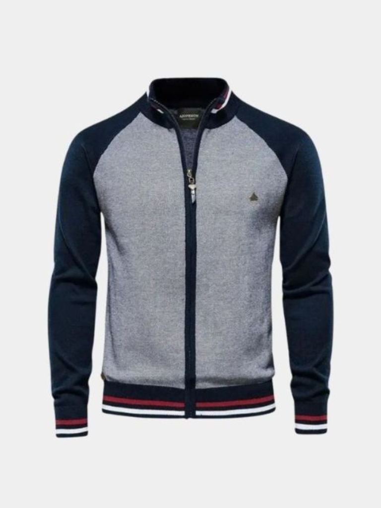 Zipper Color Block Standing Collar Cardigan Sweater - Verocci Essentials